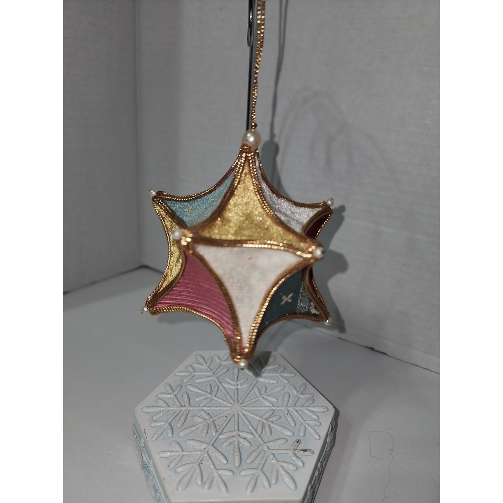 Vintage Handmade Christmas Tree Star Ornament fabrics gold trim